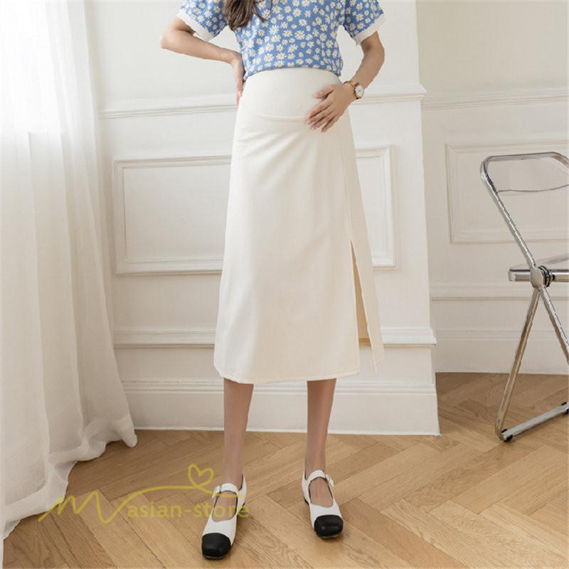 スカート | マタニティレディース 裾口スリット 上品 マタニティウェア 春 夏 大きいサイズ 無地 ウエスト調整 産前産後 マタニティ 妊婦服 妊婦 通勤