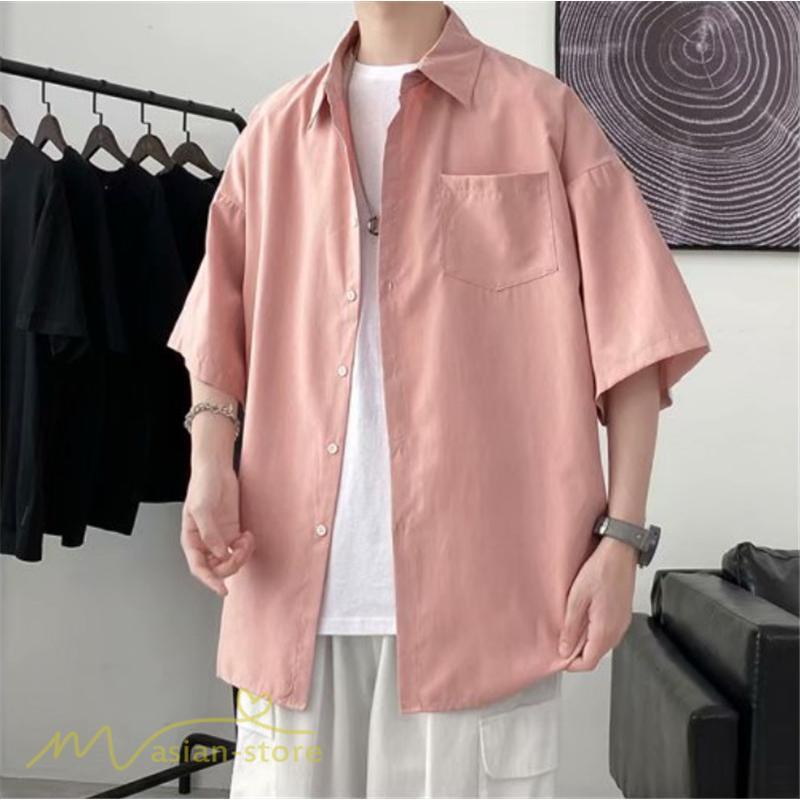 シャツ | 半袖 着痩せ 日常 おしゃれ カジュアル 韓国風 無地 新作 2021 夏コーデ ライトアウター ポケット 通勤通学 トップス ワイドゆったり 人気 上品