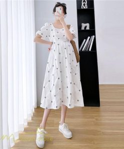 ワンピース | マタニティスカート レディース 着痩せ Aライン半袖 スクエアネック 薄手 夏新作 膝丈 妊婦服 柄 ポケット 産前 マタニティウェア 夏服