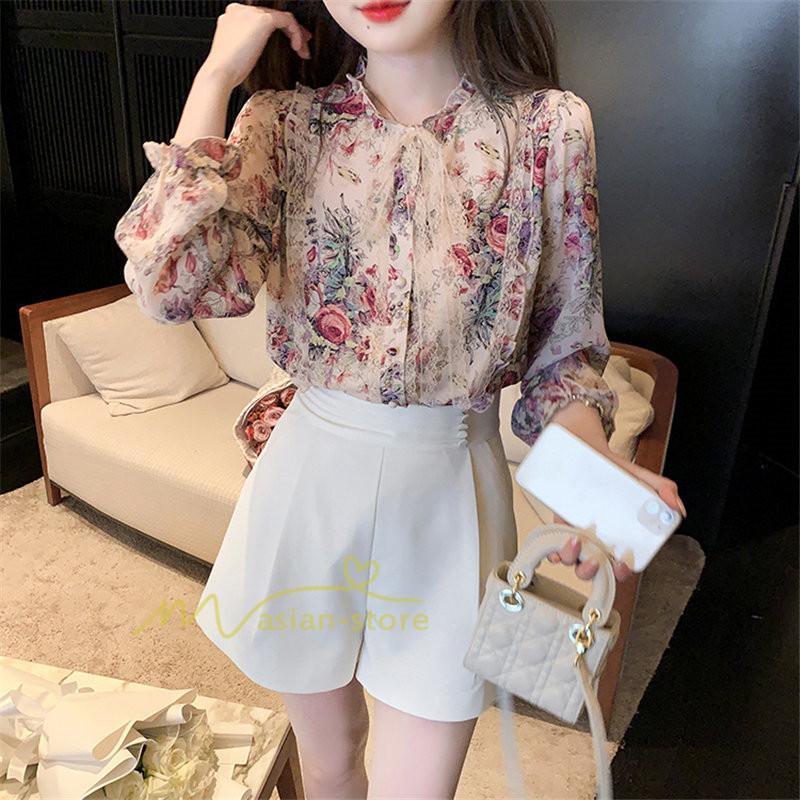 シャツ・ブラウス | ブラウス レディース きれいめ 40代 春夏秋新作 オシャレシフォンブラウス 花柄シャツ 長袖トップス 大人 通勤OL リボン付き シャツ30代 ゆったり 50代 上品