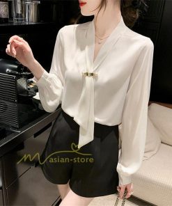 シャツ・ブラウス | ブラウス レディース きれいめ 40代 春秋 上品 無地 ブラウス 長袖 ゆったり オシャレ 韓国風 通勤 着痩せ 50代 フェミニン エレガント 大人 30代 リボン付き