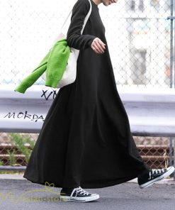 マキシ | ゆるワンピース 無地 マキシワンピース クルーネック カジュアル 長袖ワンピース ゆったり 体型カバー ワンピース フレア 秋コーデ 30代40代50代 大きいサイズ