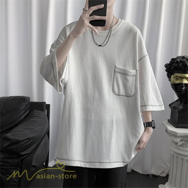 Tシャツ | 半袖メンズ カットソー ゆったり 半袖 カジュアル おしゃれ カジュアル 夏新作 体型カバー シンプル 30代 カッコウイイ ポケット 20代 無地