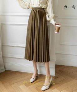 スカート | ロングロング 春 秋 プリーツ レデイース  体型カバー 着痩せ 通勤 通学 裏地付き ウエストゴム ゆったり お呼ばれ 楽チン 女子会 キレイめ