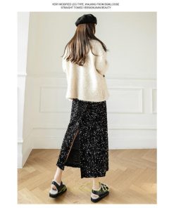 スカート | ロング マキシ フレアAライン ロングキラキラ 個性的 ハイウエスト スリット 着痩せ あったか 2022新作 体型カバー 冬 秋