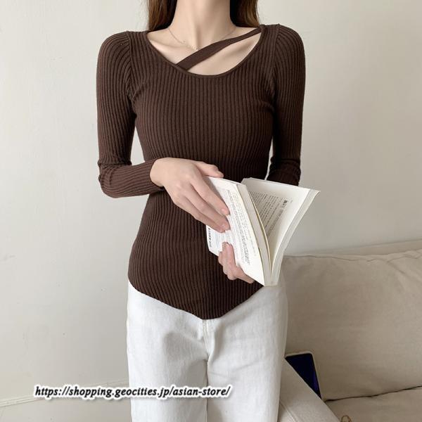 ニット・セーター | カットソー ニット レディース リブニット 長袖 秋冬 春 トップス スリム ストレッチ インナー 無地 通学通勤 着痩せ プルオーバー 長袖カットソー 長袖ニット