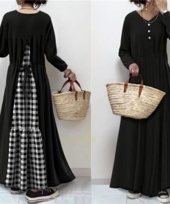 マキシ | ロングワンピース 秋冬ワンピース チェックワンピース 切り替え フェイク レイヤード風 レディース 後ろリボン付き 秋冬服 秋服 秋服春 30代40代50代 秋物