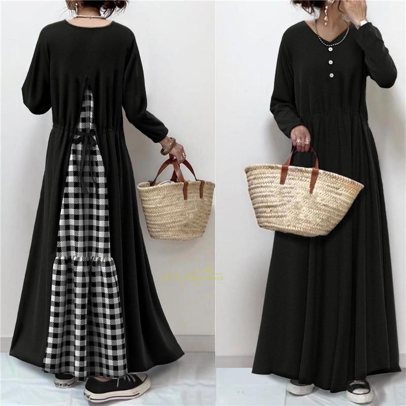 マキシ | ロングワンピース 秋冬ワンピース チェックワンピース 切り替え フェイク レイヤード風 レディース 後ろリボン付き 秋冬服 秋服 秋服春 30代40代50代 秋物