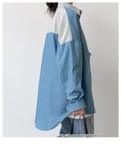 シャツ・ブラウス | ドッキングシャツ レディース 秋物 切替 デニムシャツ ライトアウター トップス 前後差 ゆったり 大きめ 長袖シャツ 20代40代 体型カバー 大人 通学通勤