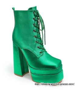 ショートブーツ | 大きいサイズ26.5cm レディース 厚底ブーツ 上品 ブーツ 秋冬 春 チャンキーヒール ハイヒール 太ヒール レースアップ コス スクエアトゥ