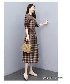 マキシ | チェックワンピース 秋ワンピース ロングワンピース 長袖ワンピース レディース ワンピース 秋物 ミモレ丈 スリム 大人 長袖 チェック柄 リボン付き 30代