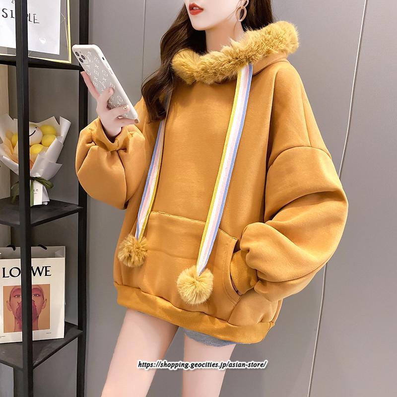 パーカー | レディース 裏ボア 裏起毛 防寒 フード付き スウェット トップス 秋 冬 あったか ゆったり 韓国風 カジュアル 体型カバー 暖かい 安い