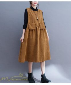 ノースリーブ | ワンピース 秋 冬 レディース 無地 可愛い 新作 丸首 コーデュロイ ひざ丈 ミディアムワンピース ゆったり シンプル ゆるワンピース プルオーバー