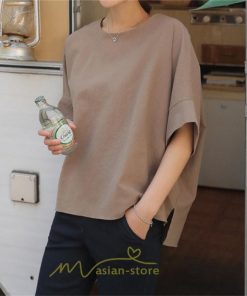 シャツ・ブラウス | ブラウス トップス ｔシャツ 半袖 レディース 体型カバー  シャツ L XL 20代 30代 40代 ママ 50代 60代 大人 丸首 ファッション 新作 夏服 無地 綿麻 ゆったり