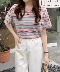 ｔシャツ・カットソー | Tシャツ レディース 40代 春夏 オシャレブラウス 韓国風 チュニック 半袖Tシャツ ストライプ柄 通勤通学 カジュアル アウター ゆったり 着痩せ お出かけ 丸首