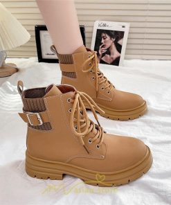 ショートブーツ | ブーツ レディース 軽量 歩きやすい おすすめ おしゃれ 編み上げ 太めヒール レザー風 走れる 痛くない 冬 秋 22.5cm-25cm 春 トレンド