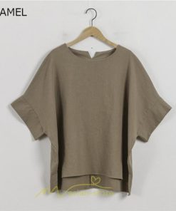 シャツ・ブラウス | ブラウス トップス ｔシャツ 半袖 レディース 体型カバー  シャツ L XL 20代 30代 40代 ママ 50代 60代 大人 丸首 ファッション 新作 夏服 無地 綿麻 ゆったり