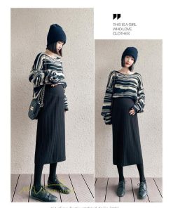 スカート | マタニティ秋 冬 レディース ニット妊婦服 産前 産後 着痩せ 裾口スリット 上品 マタニティウェア きれいめ ウエスト調整 コーデ