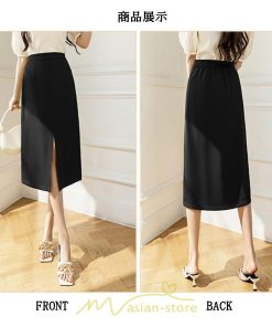 スカート | ボトムス 膝下 スリット ひざ下 Aライン ウエストゴム 楽 大人 きれいめ 20代 30代 40代 サイドチャック 通勤 上品 ビジネス オフィス