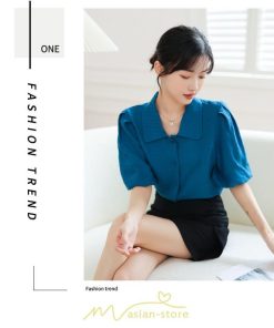 シャツ・ブラウス | ブラウス レディース オフィス シャツ 青 フォーマル 半袖 おしゃれ カジュアル フェミニン 開襟 着痩せ フランス風 お仕事 クラシック ビジネス 通勤 OL