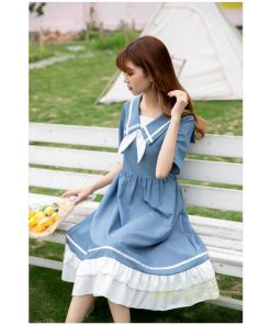 マキシ | ワンピース レディース 春夏 半袖 ハーフスリーブ ワンピース セーラーカラー ロング丈 マキシ丈 フレア お出かけ ビッグ裾幅 ゆったり ワンピース かわいい