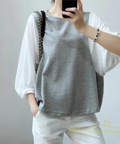 tシャツ・カットソー | 長袖ブラウス レディース Tシャツ 秋物 切替ブラウス 切替Tシャツ トップス 七分袖 長袖 夏秋物 ドッキングTシャツ 20代30代 長袖Tシャツ ドッキングブラウス