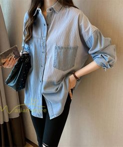 シャツ・ブラウス | シャツ レディース デニムシャツ シャツブラウス 秋コーデ 長袖 デニム 切り替え きれいめ ストライプ カジュアル 上品 2XL 秋 大きいサイズ 春 ライトアウター