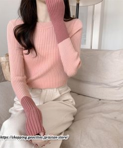 ニット・セーター | カットソー ニット レディース リブニット 長袖 秋冬 春 トップス スリム ストレッチ インナー 無地 長袖ニット 通学通勤 着痩せ 長袖カットソー プルオーバー