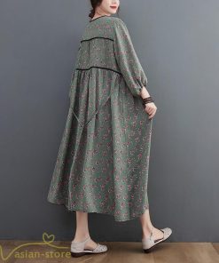 マキシ | ワンピース レディース Vネック 7分袖 秋 ロングワンピース フリーサイズ 花柄 40代 50代 大人 レトロ風 ゆるワンピース カジュアル 秋コーデ 30代 大人 20代