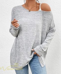 ｔシャツ・カットソー | 長袖Tシャツ レディース 秋物 フェイクTシャツ 切り替え カットソー ロングｔ 無地 肩出し ゆったり キャミソールTシャツ 長袖 Tシャツ 大きいサイズ 女性