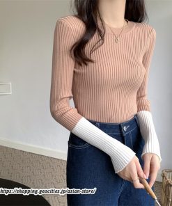 ニット・セーター | カットソー ニット レディース リブニット 長袖 秋冬 春 トップス スリム ストレッチ インナー 無地 長袖ニット 通学通勤 着痩せ 長袖カットソー プルオーバー