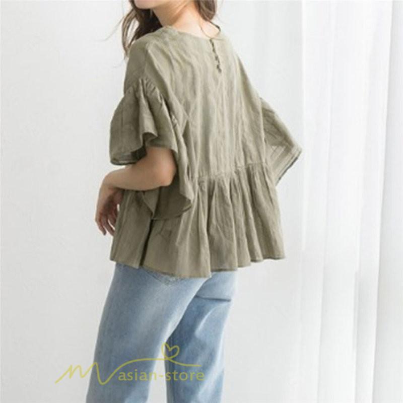 シャツ・ブラウス | シャツ ブラウス レディース きれいめ 春秋 40代 30代 韓国風 フレア 通勤 女性 服装 スーツ 大人 無地 着痩せ オフィスカジュアル 半袖ブラウス 上品 春夏