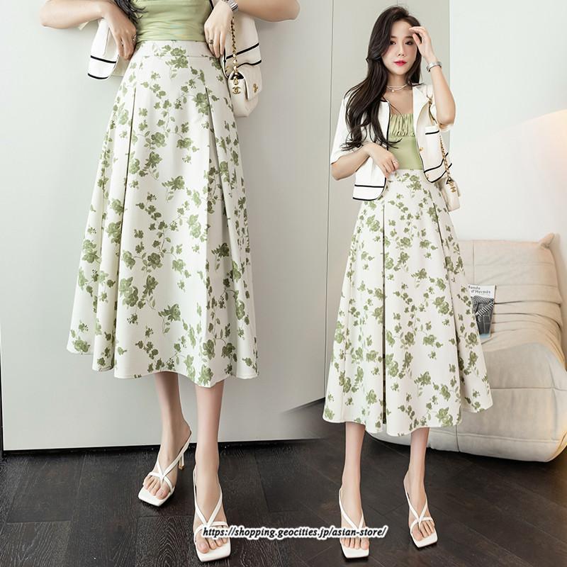 スカート | レディース ロングハイウエスト Aライン 花柄 秋 冬 ボトムス カジュアル 大人 可愛い お出かけ デイリー フェミニン おしゃれ きれいめ