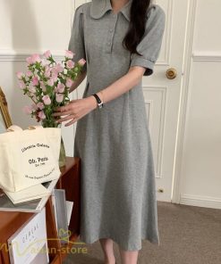 マキシ | ワンピース レディース 半袖 シャツワンピース ロングワンピース 無地 半袖ワンピース シンプル 春 夏 秋 グレー かわいい ブラック フリーサイズ 2色