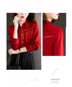 シャツ・ブラウス | ブラウス レディース シャツ トップス 赤 長袖シャツ 無地 オフィス カジュアル おしゃれ シフォン 通勤 通学 ナチュラル 可愛い 上品 オシャレ 秋服 キレイめ