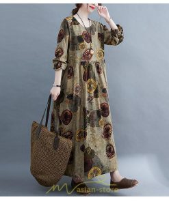 マキシ | ワンピース 夏秋 長袖 コットン お出かけ 長め丈 花柄 フラワー 大きいサイズ ロング丈 ロングワンピ ぽっちゃり 快適 お洒落 着痩せ 2022新作 華奢見え