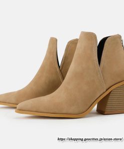 ショートブーツ | 大きいサイズ26.5cm レディース 上品 ブーツ 秋冬 春 チャンキーヒール 太ヒール ポインテッドトゥ 黒ブーツ ハイヒール 大人 後ろファスナー