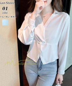 シャツ・ブラウス | ブラウス シャツ 上品 長袖 Vネック オフィスカジュアル 通勤 韓国 ファッション シンプル 夏物 20代30代40代50代 着回し お出かけ カジュアル 着痩せ 激売れ