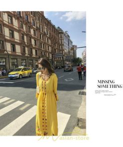 マキシ | ロングワンピース ロング丈 刺繍 ワンピ 民族風 エスニック風 長袖 ゆったり 体型カバー シンプル ナチュラル 花柄 旅行 着痩せ 綿麻 お出かけ　 リゾート