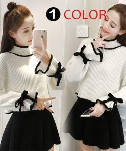ニット・セーター | 短納期ニット ニットセーター ニットソー レディース セーター リボン フレアスリーブ 長袖 可愛い トップス 肌触りよい プルオーバー タートルネック