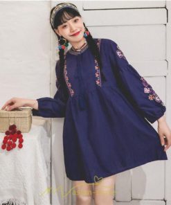 ミニ丈 | ワンピース レディース 長袖 夏秋 きれいめ 大人膝上 リゾート 花柄 おしゃれ 可愛い 通勤 お呼ばれ 綿麻 レトロ がーりー 甘め エスニック風 デート