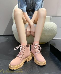 ショートブーツ | レディース ブーティー 太ヒール ブーツ ショートヒール カジュアル レースアップ コスプレ靴 厚底 歩きやすい ローヒール靴 編み上げブーツ