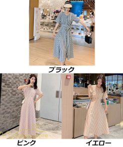 マキシ | ワンピース Aライン レディース チェック柄 上品 着痩せ Vネック 気質 ロングワンピース サマーワンピース 夏新作 大きいサイズ 40代 20代 30代 上品 通勤通学
