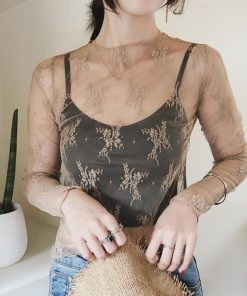 シャツ・ブラウス | トップス レディース チュール ハイネック 長袖 レース レースインナー トップス シースルー