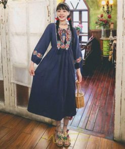 マキシ | ロングワンピース  レディース 夏 秋 夏秋 リゾート ロング ワンピ 長袖 大人 白 黄色 青 赤 四色展開 がーりー 刺繍 レトロ風 かわいい おしゃれ きれいめ 上品