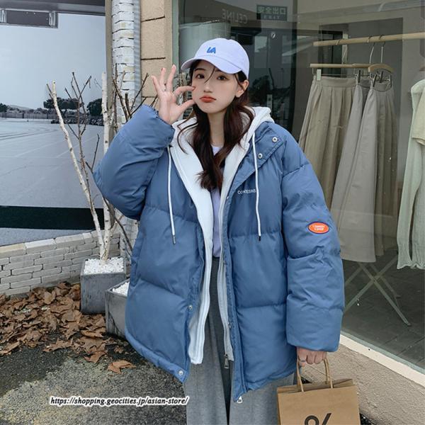 ダウンジャケット コート | フェイクレイヤードダウンジャケット 重ね着風ジャケット 中綿ジャケット アウター ダウン 防風 防寒 フード付き 秋冬コート ジップアップ レディース