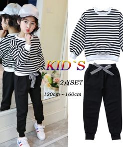 (子供)その他 | 長袖Tシャツ 女の子 秋 トップス セットアップ シンプル カットソー ボーダー柄 綿 おしゃれ 子供服 キッズ 洋服