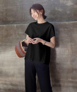 ｔシャツ・カットソー | Tシャツ レディース トップス 夏 半袖 可愛い 無地 切り替え 後ろプリーツ 黒 プルオーバー 体型カバー シンプル OL 大人 夏服 サマー