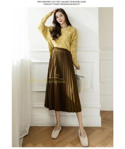 スカート | プリーツロングミモレ丈 Aラインウエストゴム ハイウエスト 秋冬 無地 ゆったり 大人 通学通勤 プリーツ エレガント