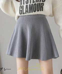 スカート | レディース ボトムス ミニ丈 ひざ上 ウエストゴム 楽ちん ゆったり ニット 秋冬 韓国風 Aライン フレア デート 着痩せ 可愛い お出かけ 脚長効果